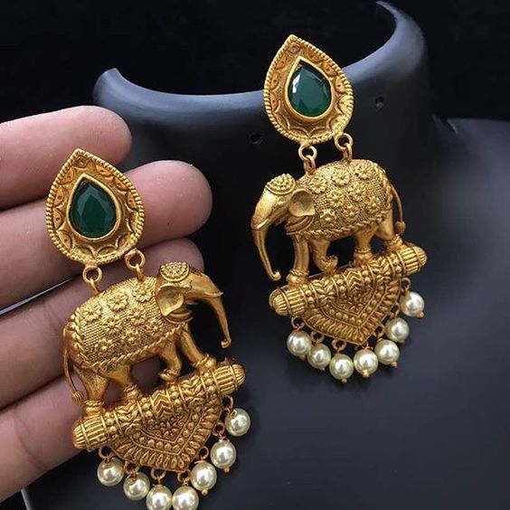 Elephant Motif Earrings - Ganesh Chaturthi Jewellery Designs