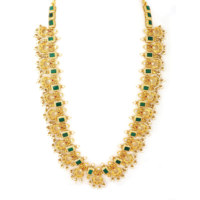 10 Must-have South Indian Gold Jewellery for Bride 3 vibrant gemstones necklace