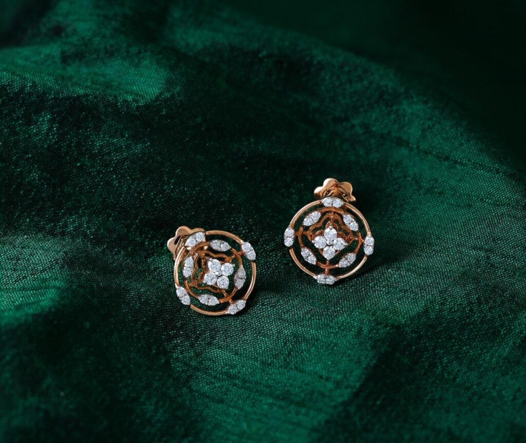 Jewellery Under 25K You Must Have 9 Gold Round Earrings with Diamond Detail