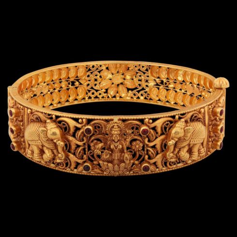 Why Is Varalakshmi Vratham Celebrated? Best Varalakshmi Vratham Jewellery Collection In 2024 11 Bracelet Bangle with Lakshmi Design
