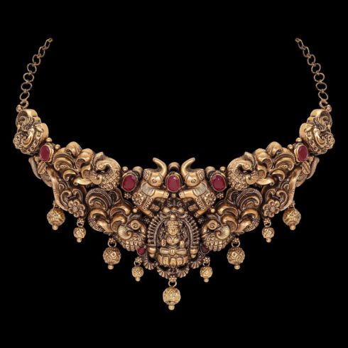 Why Is Varalakshmi Vratham Celebrated? Best Varalakshmi Vratham Jewellery Collection In 2024 8 Choker with Lakshmi Motifs