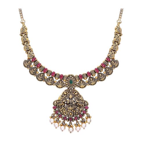Why Is Varalakshmi Vratham Celebrated? Best Varalakshmi Vratham Jewellery Collection In 2024 9 Lakshmi Necklace with Ruby Accents