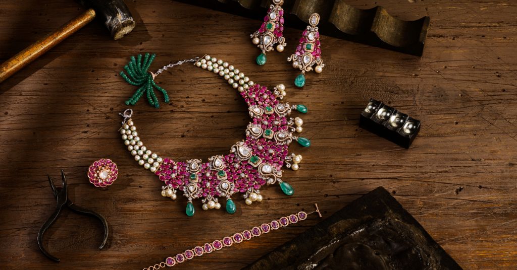 Royal Ruby Emerald Diamond Pearl Set