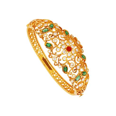 12 Elegant Gold Bracelets That Elevate Your Style 7 Cuff Style Gold Bracelet Adorned With Gemstones