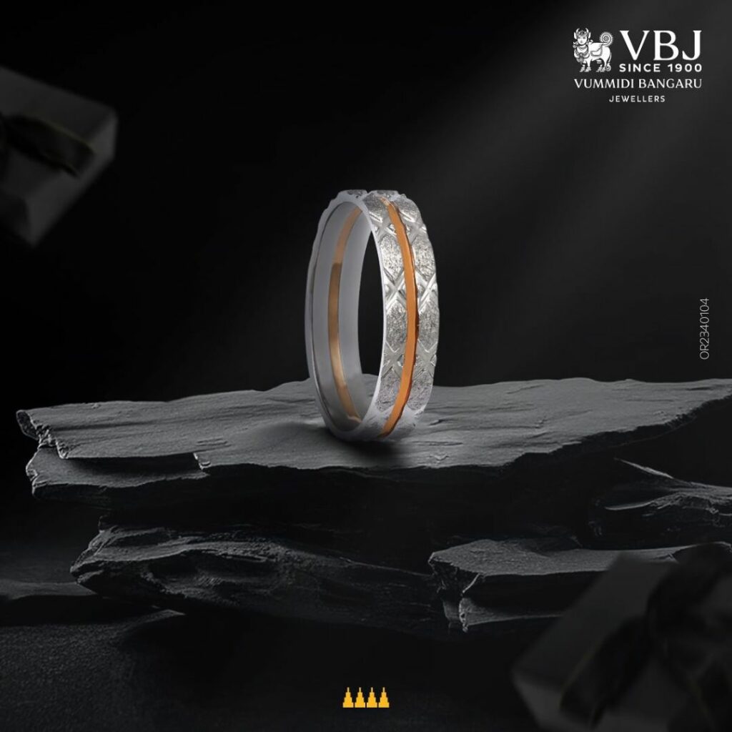 Diwali Jewellery Offers On Diamond, Platinum and Solitaire 15 Platinum Band with Hammered Finish and Gold Accent