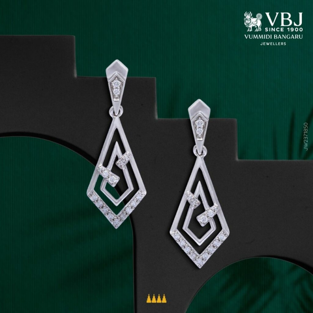 Diwali Jewellery Offers On Diamond, Platinum and Solitaire 12 Platinum Earrings with Layered Angular Patterns