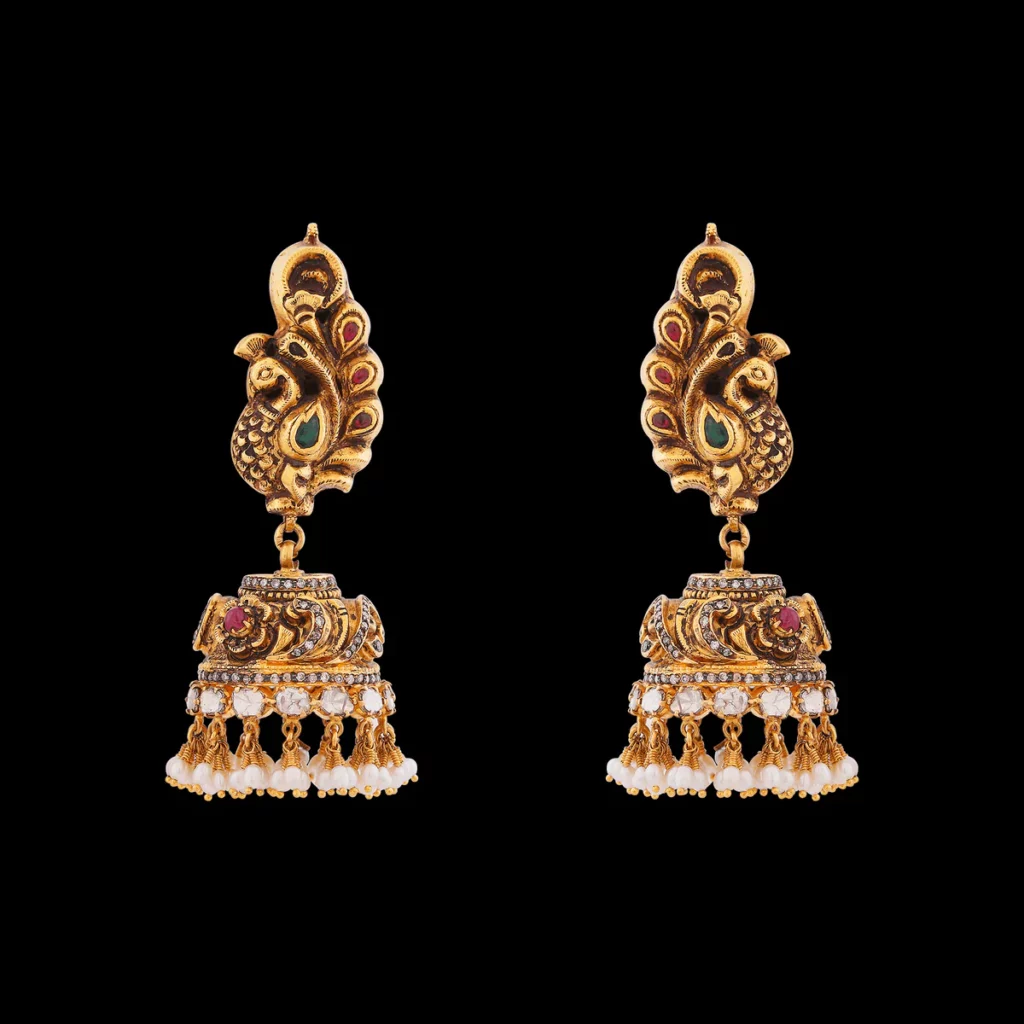 Nityaa Diamond & Yellow Gold Jhumka Earrings