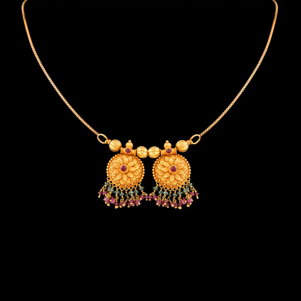 Yasodhara Dual Flower Gold Pendant
