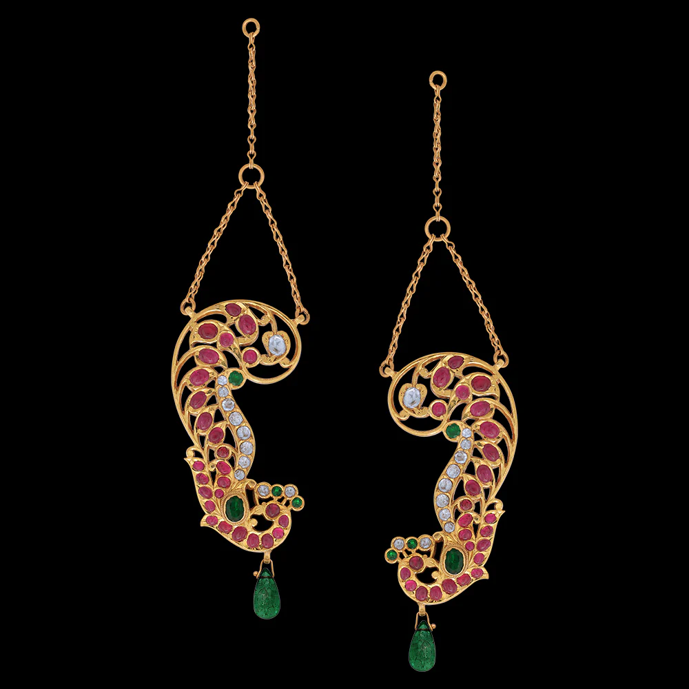 Ruby Emerald Gold Earrings